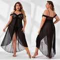 See-through off-the-Shoulder Pajamas Suit Sexy Transparent Lace Long Dress