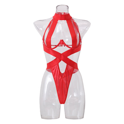 Sexy Halter Neck Sexy Jumpsuit With Steel Ring Bra
