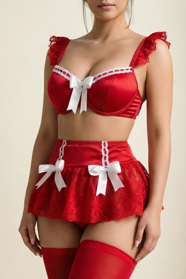 French Maid Lace & Bow Lingerie Set