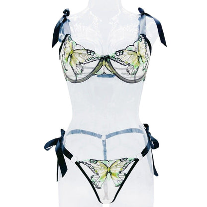 Butterfly Mesh Embroidery See-through Sexy Lingerie Set