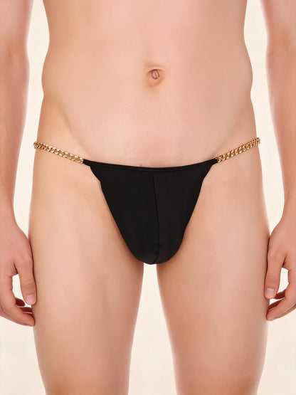 Men's Low Rise Ice Silk G-String with Waistchain Soft Stretchy Bulge Pouch T-Back