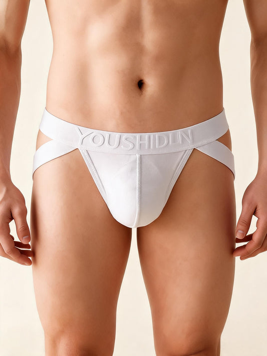 Men's Double Waistband Crisscross Strap Thong Low Rise Bulge Pouch Sporty Underwear