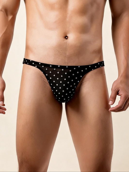 Men's Silver Rhombus Mesh Thong Low Rise Sheer See-Through Briefs