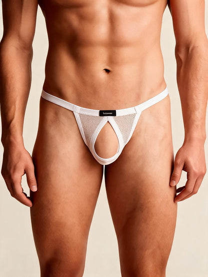 Men's Open Front Thong Low Rise Strappy Mesh Cut Out T-back Underwear