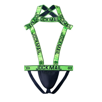 Men's Harness Jockstrap Letter Print Elastic Strap Gym Workout Thong Underwear