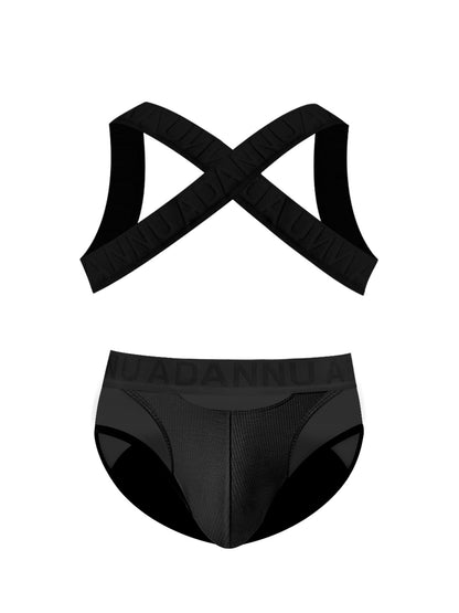 Harness Jockstrap Ribbed Mesh Cut Out Letter Waistband Gym Thong Underwear