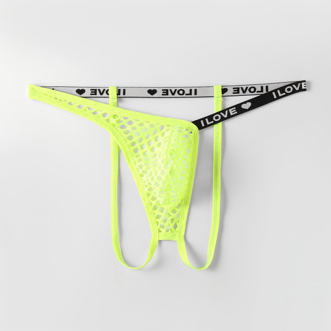 Men's Neon Fishnet Thong Pouch Low Rise Sheer Mesh Underwear