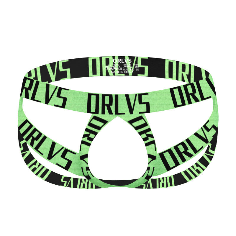 Men's ORLVS Logo Print Thong Pouch Low Rise Sexy Underwear