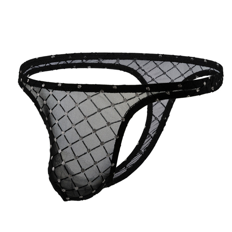 Men's Silver Rhombus Mesh Thong Low Rise Sheer See-Through Briefs