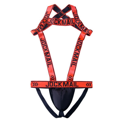 Men's Harness Jockstrap Letter Print Elastic Strap Gym Workout Thong Underwear