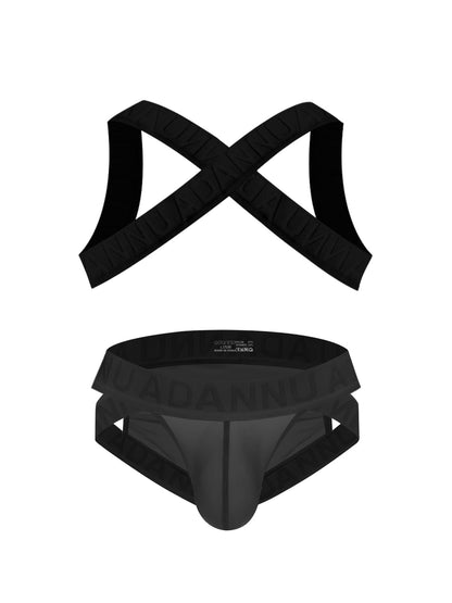 Harness Jockstrap Ribbed Mesh Cut Out Letter Waistband Gym Thong Underwear