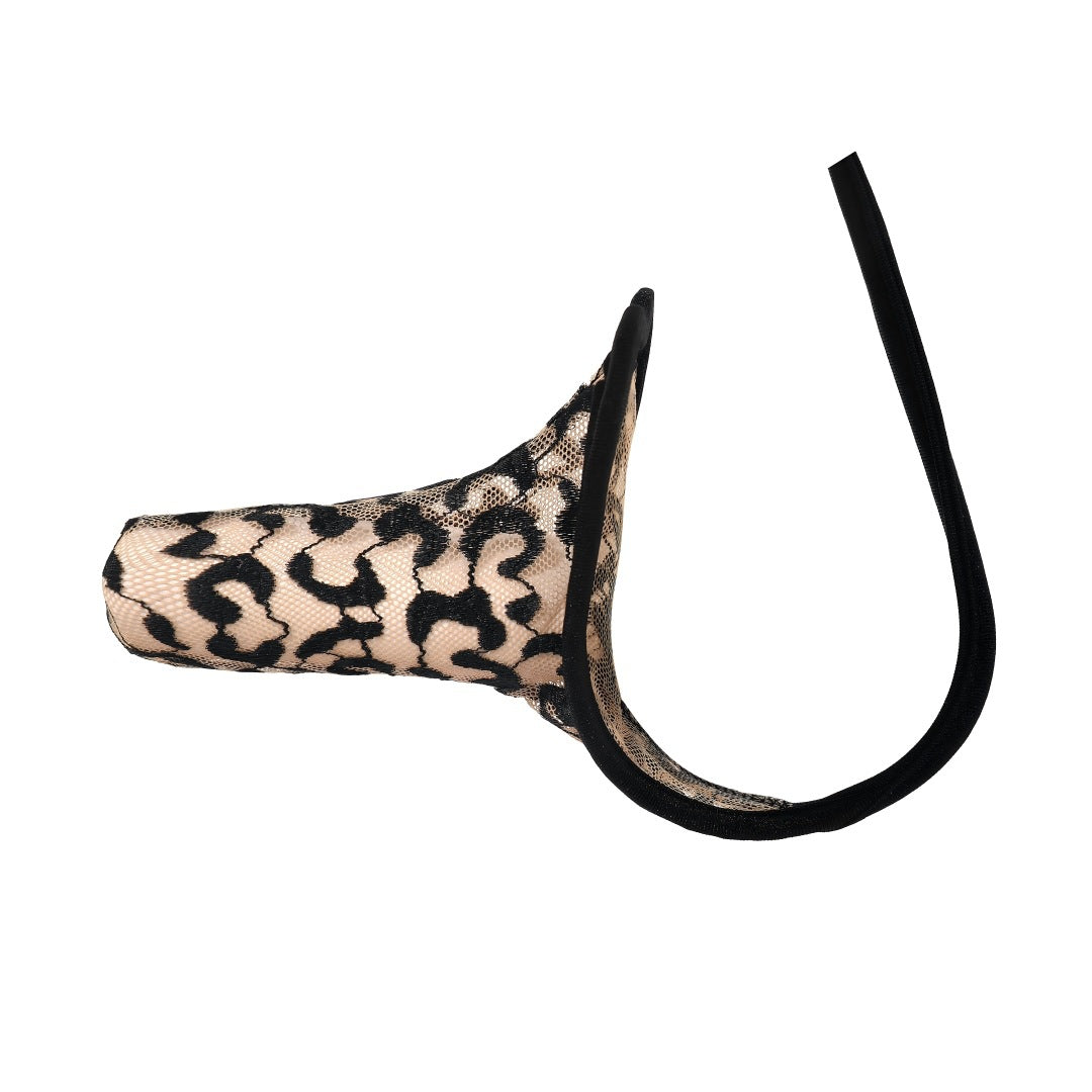 Men's Lace Tiger Print Thong Pouch Low Rise Sexy Underwear