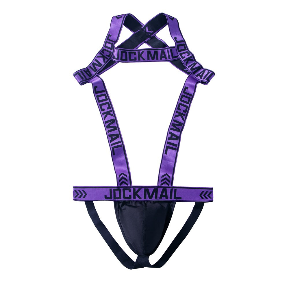 Men's Harness Jockstrap Letter Print Elastic Strap Gym Workout Thong Underwear