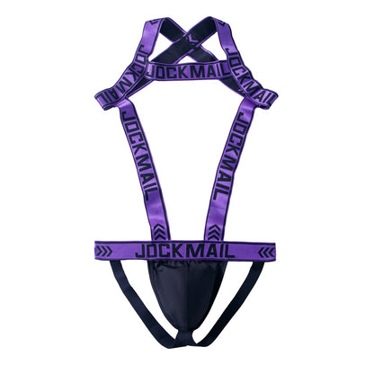 Men's Harness Jockstrap Letter Print Elastic Strap Gym Workout Thong Underwear