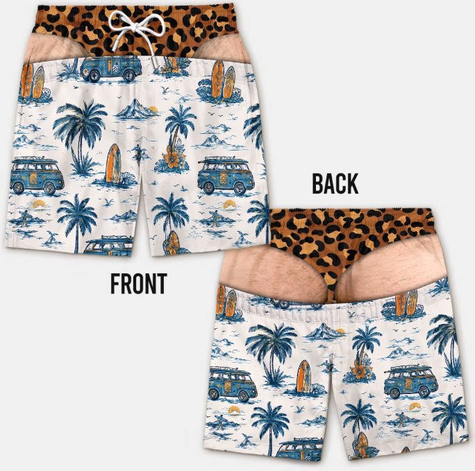Men's Breathable Beach Shorts 3D Fun Print Quick Dry Swim Trunks