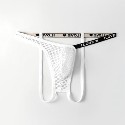 Men's Neon Fishnet Thong Pouch Low Rise Sheer Mesh Underwear