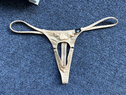 Men's Textured Thong Underwear High Stretch Jacquard Cut-Out T-Back G-String