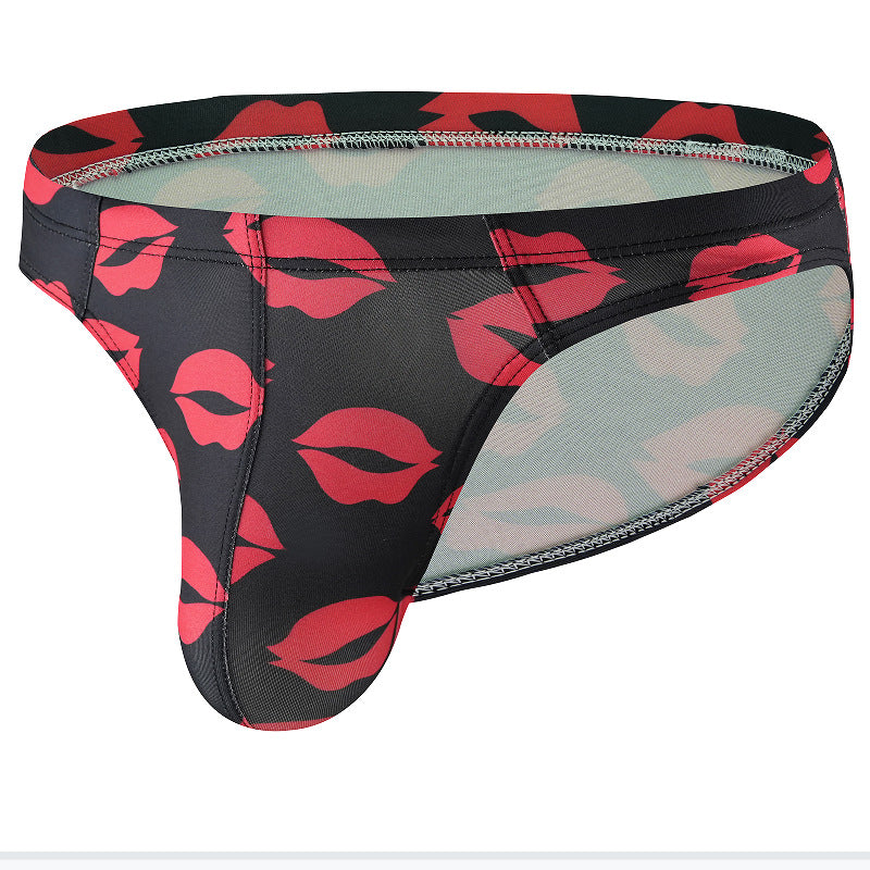 Men's Ice Silk Red Lips Print Low Rise Briefs