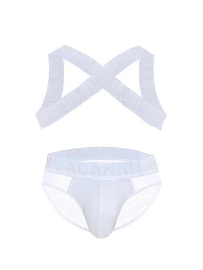 Harness Jockstrap Ribbed Mesh Cut Out Letter Waistband Gym Thong Underwear