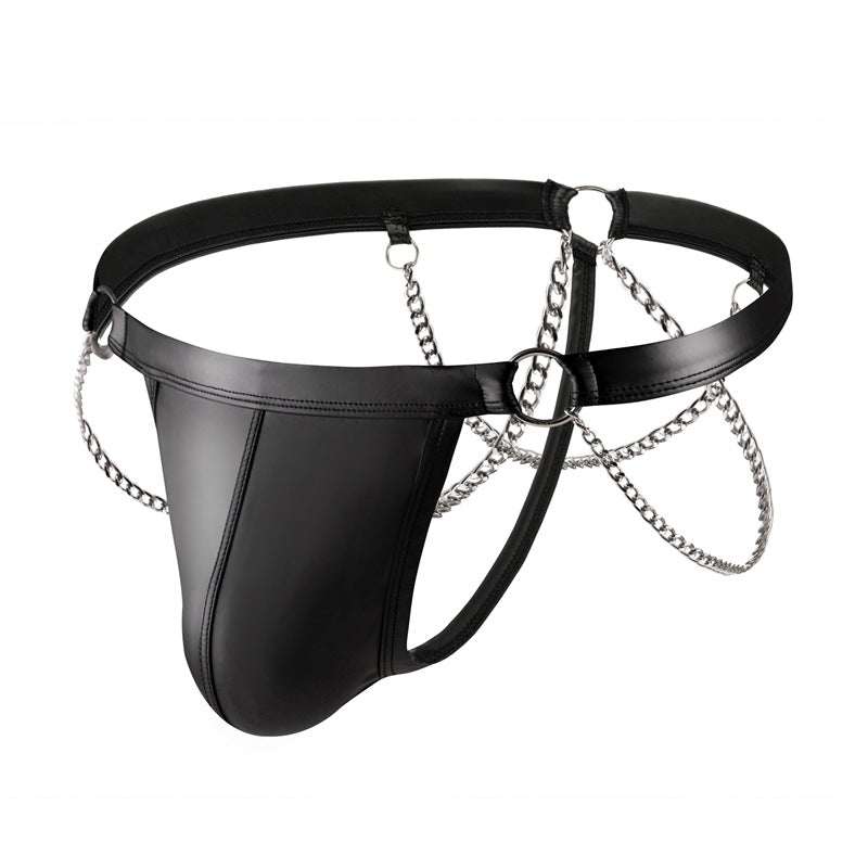 Men's Faux Leather Jockstrap with Chain O-Ring Sexy Lingerie
