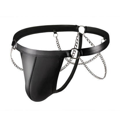 Men's Faux Leather Jockstrap with Chain O-Ring Sexy Lingerie