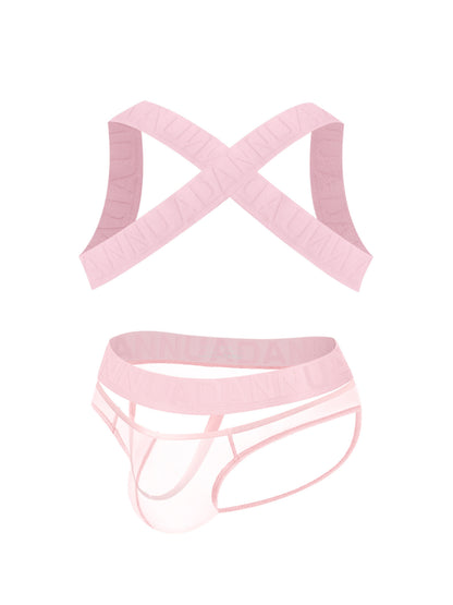 Harness Jockstrap Ribbed Mesh Cut Out Letter Waistband Gym Thong Underwear