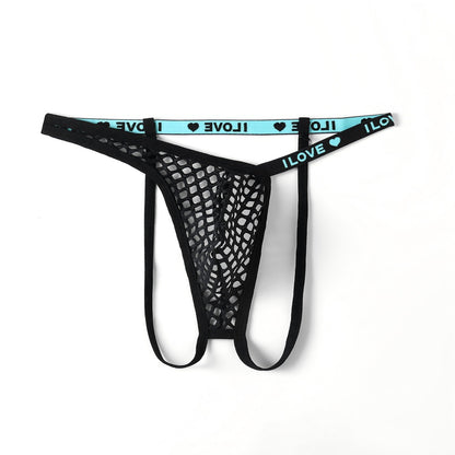 Men's Neon Fishnet Thong Pouch Low Rise Sheer Mesh Underwear