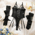 Purple Sexy Jumpsuit Lace Transparent Pajamas with Gloves and Stockings Set