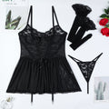 Lace Band Cross Sexy Suspenders Mesh See-through Dress Suit