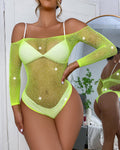 Off Shoulder Long Sleeve Fishnet Bodysuit