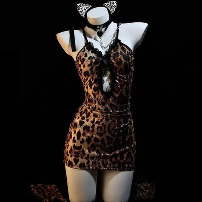 Men's Leopard Print Satin Lace Slip Dress
