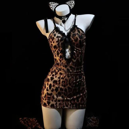 Men's Leopard Print Satin Lace Slip Dress