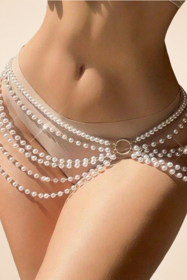 Multi Strand Faux Pearl Body Chain with O-Ring Sexy Bikini Belly Chain Accessory