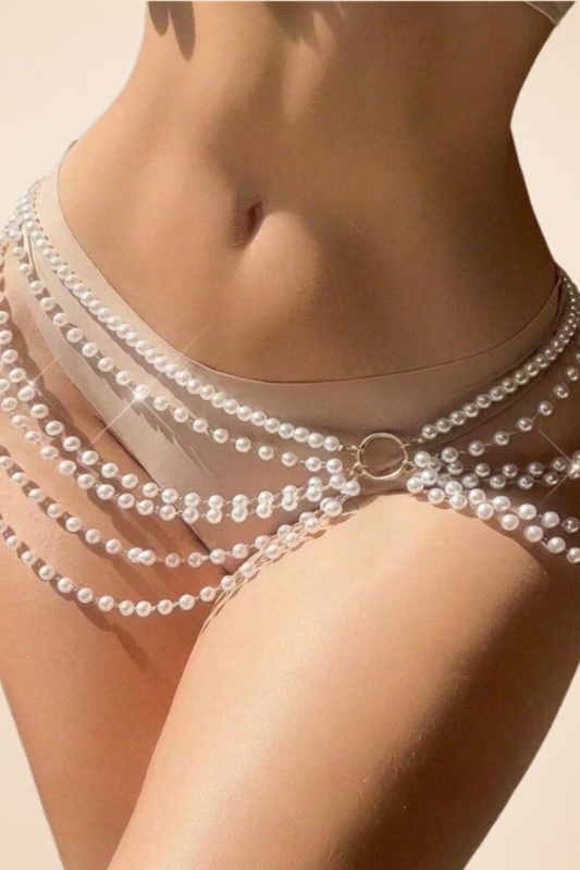 Multi Strand Faux Pearl Body Chain with O-Ring Sexy Bikini Belly Chain Accessory
