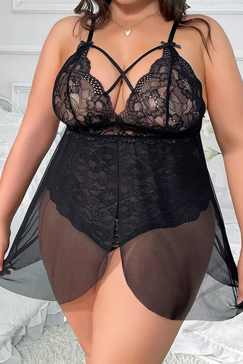Plus Size Snap Crotch Lace Nighty