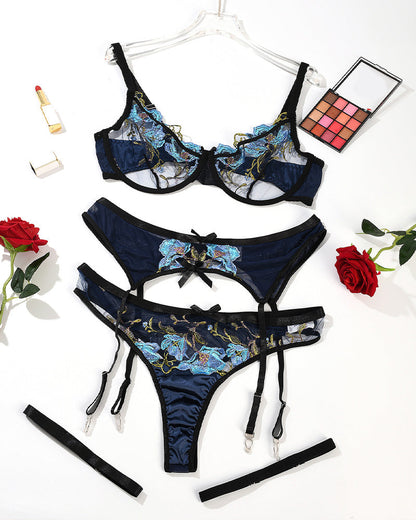 Plus Size Embroidered Mesh Lace Bra Set