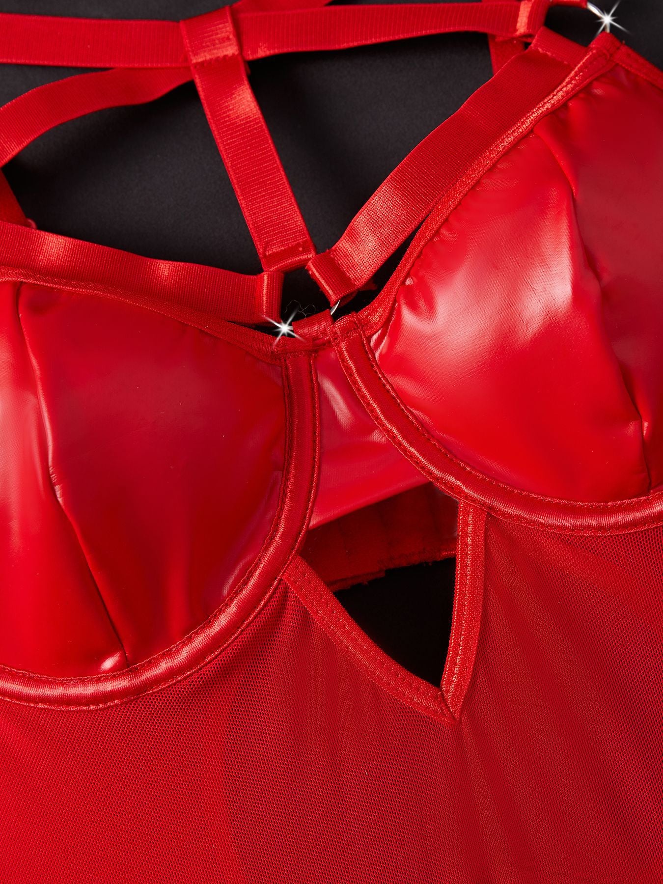 Criss-Cross Back Keyhole Bust & Garter Straps Patent Leather Lingerie Gown