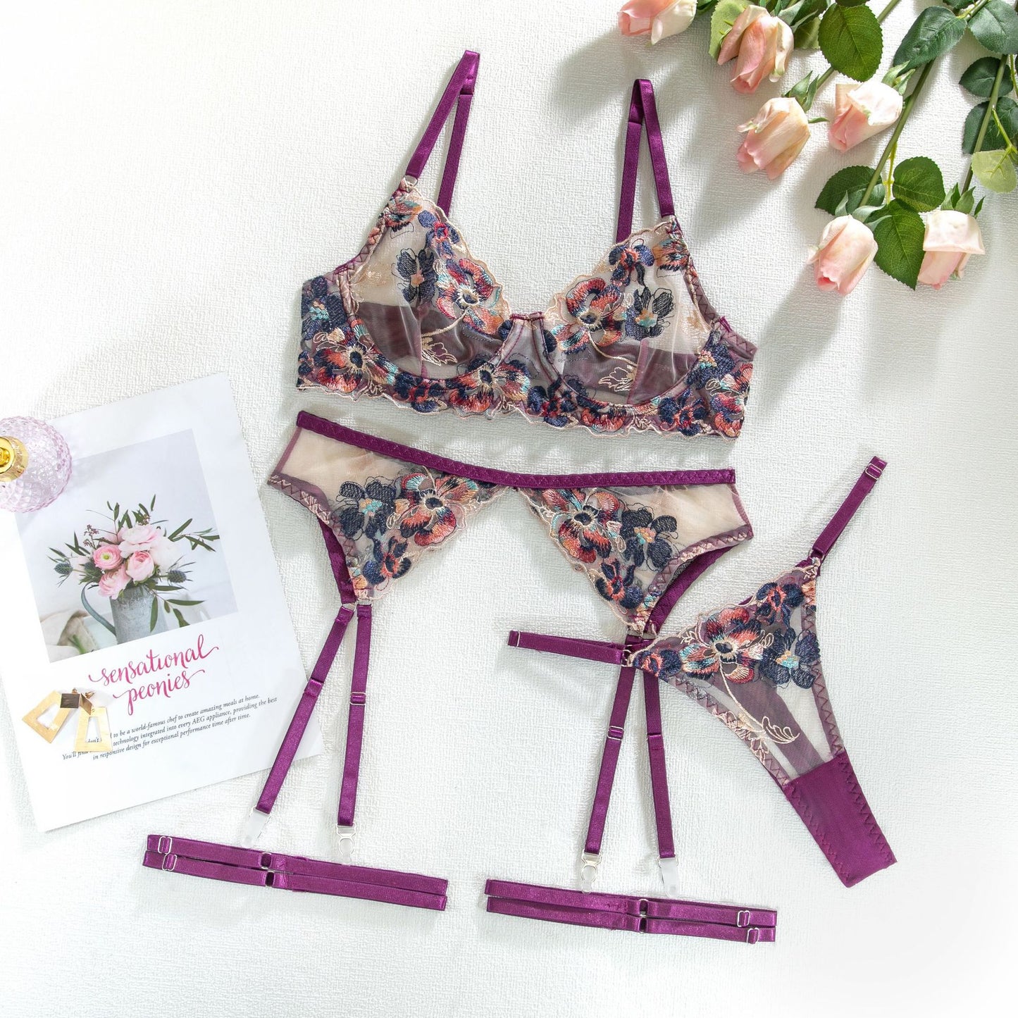 Sexy Sister Style Four-Piece Set See-Through Push-Up Bra Erotic Lingerie