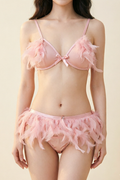 Bell Tail Bunny Feather Trim Bralette and Brief Set