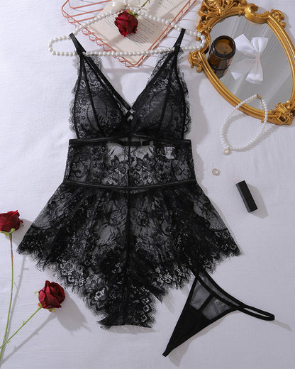 Deep V Neck Mini Eyelash Bodysuits