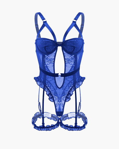 Backless Lace Garter Teddy With Leg Rings