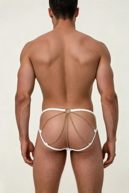 Men's Gold Chain Harness Thong Underwear Sexy Low Rise G-String Briefs