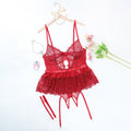 Plus - Size Lace Trimmed Bra with Steel Boning and Garter Belt Sexually Arousing Lingerie Set