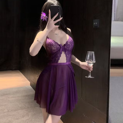 【$9.9】Mesh Sexy Bowknot Underwear Nightdress