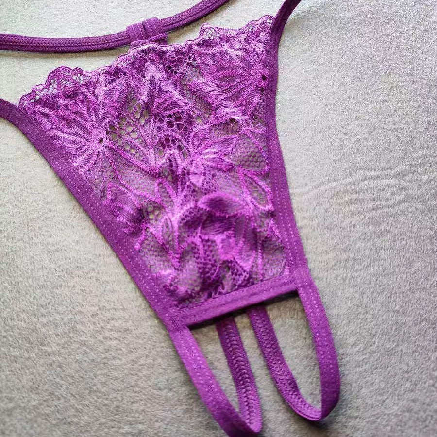 Purple Lace Half-Cup Bralette with Cut-out Detail
