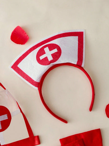 Nurse Costume Lingerie White Red Cross Teddy Bodysuit Garter Harness Set