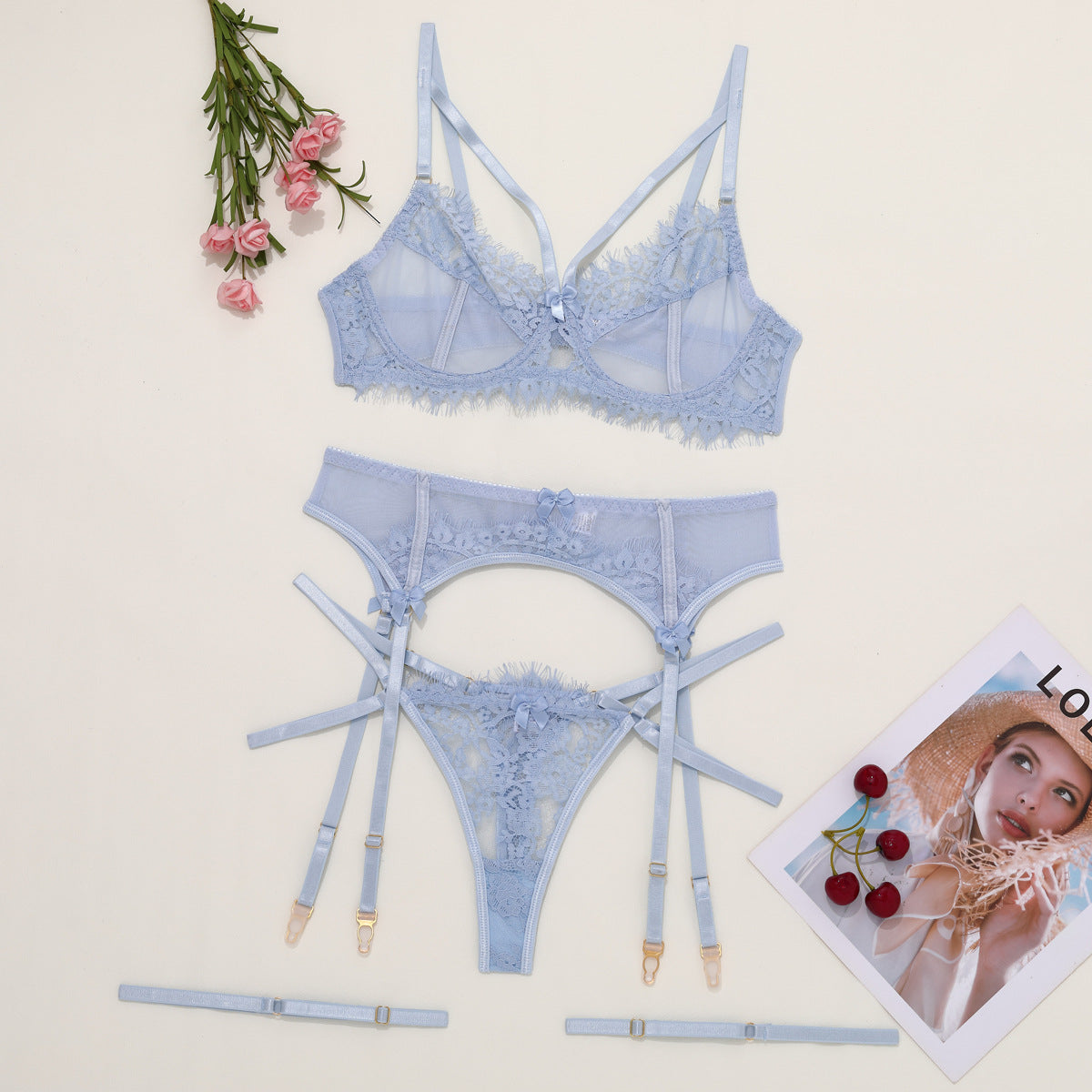 Mesh Stitching Lace Garter Sexy Lingerie Fun Suit