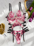 Deep V Flower Embroidered Underwear Garter Two-Piece Set