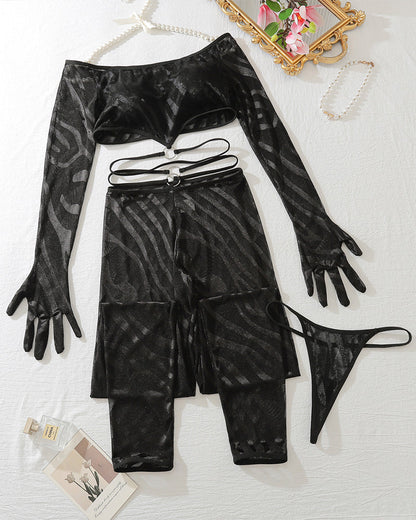 Zebra Print Long Sleeve Crop Tops with Stockings