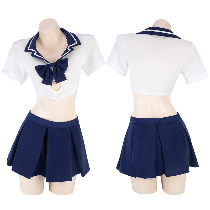Sexy Patchwork Bow-tie Student JK Uniform Erotic Lingerie Set